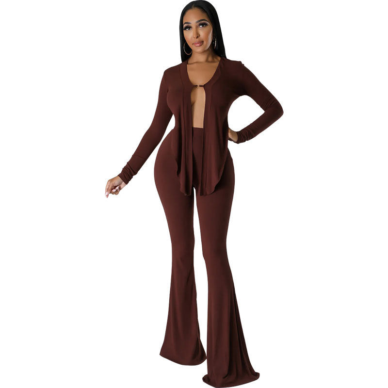 Women Autumn Casual Long Sleeve Top and Pant Two-piece Set