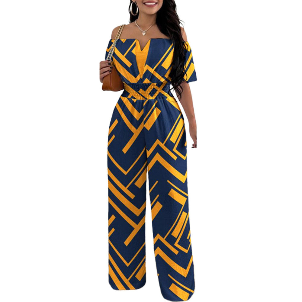 Women Off Shoulder V Neck Loose Straight Jumpsuit 25