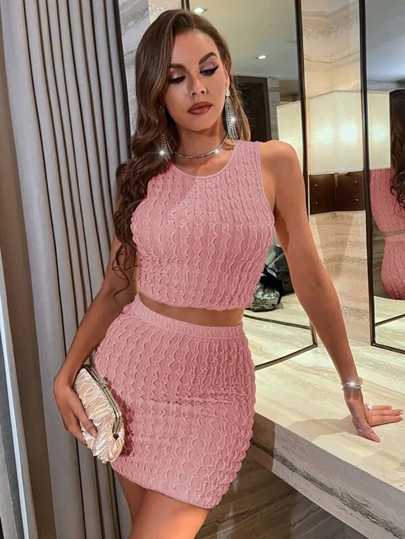 Women summer sexy Round Neck vest and Bodycon Skirt two-piece set 4