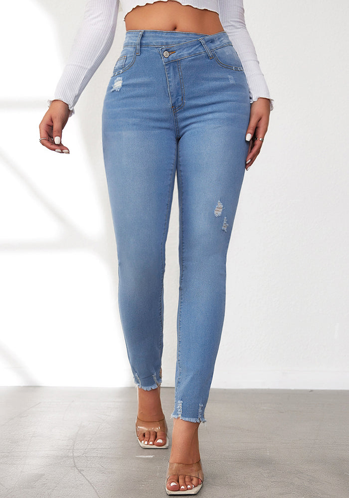 Women Spring Stretch Raw Edge Denim Pants