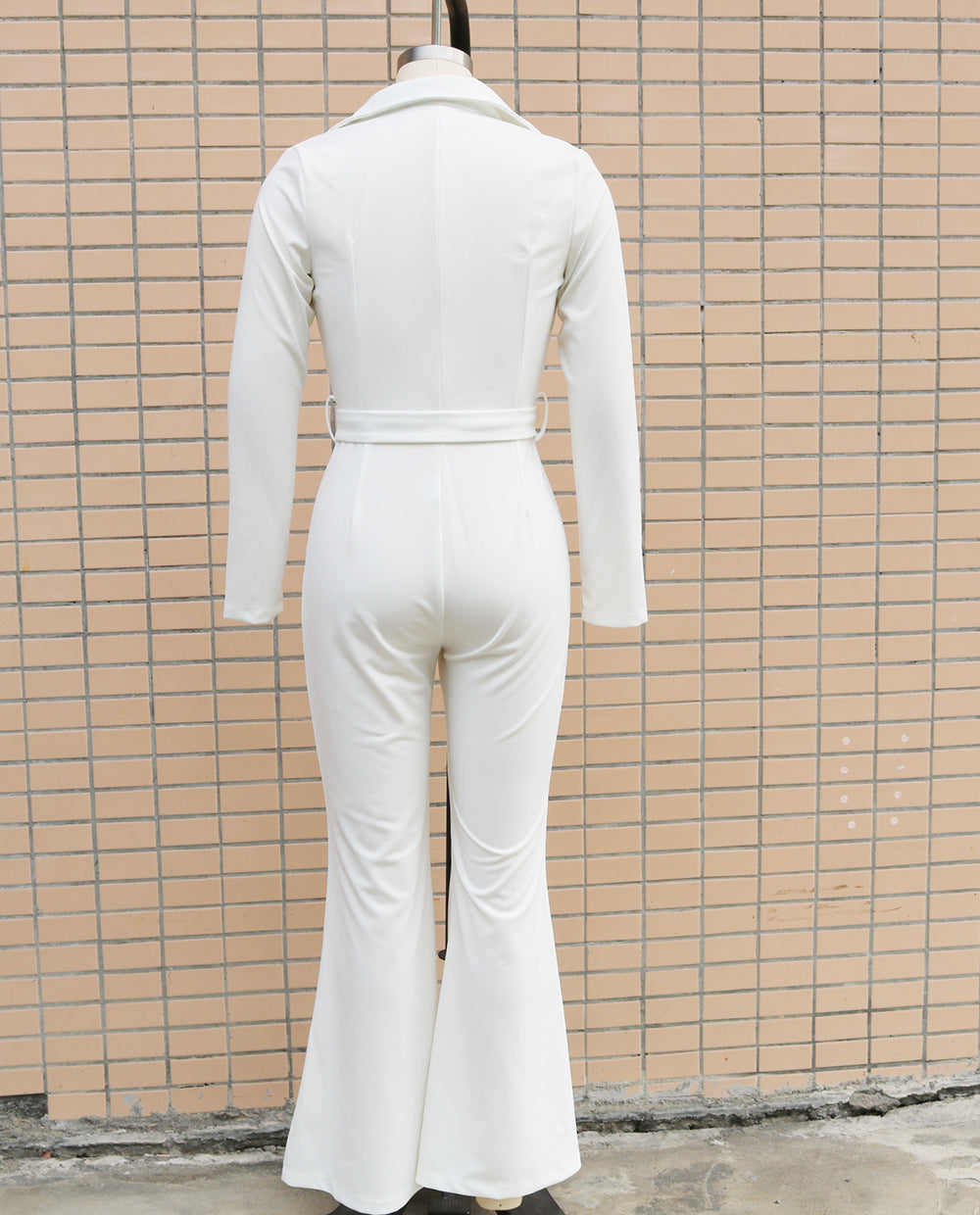 Women Turndown Collar Long Sleeve Bell-Bottom Jumpsuit 25