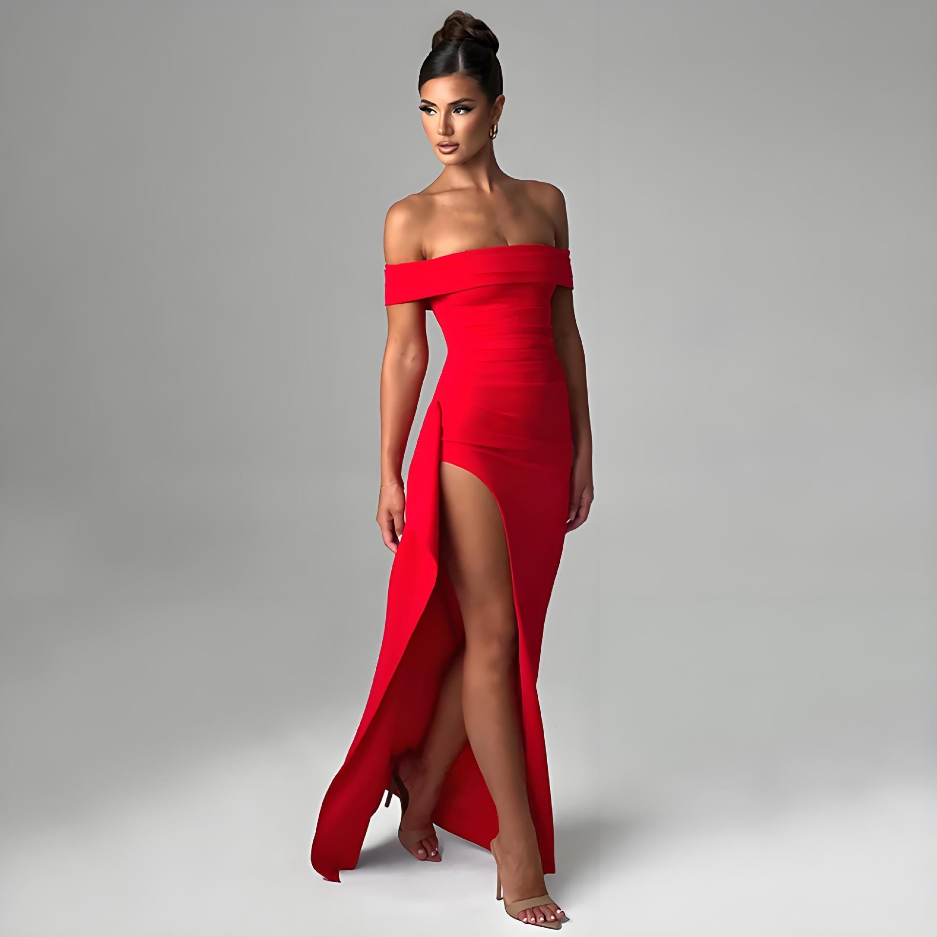 Summer Sexy Off Shoulder Low Back Slit Long Women's Dress 4