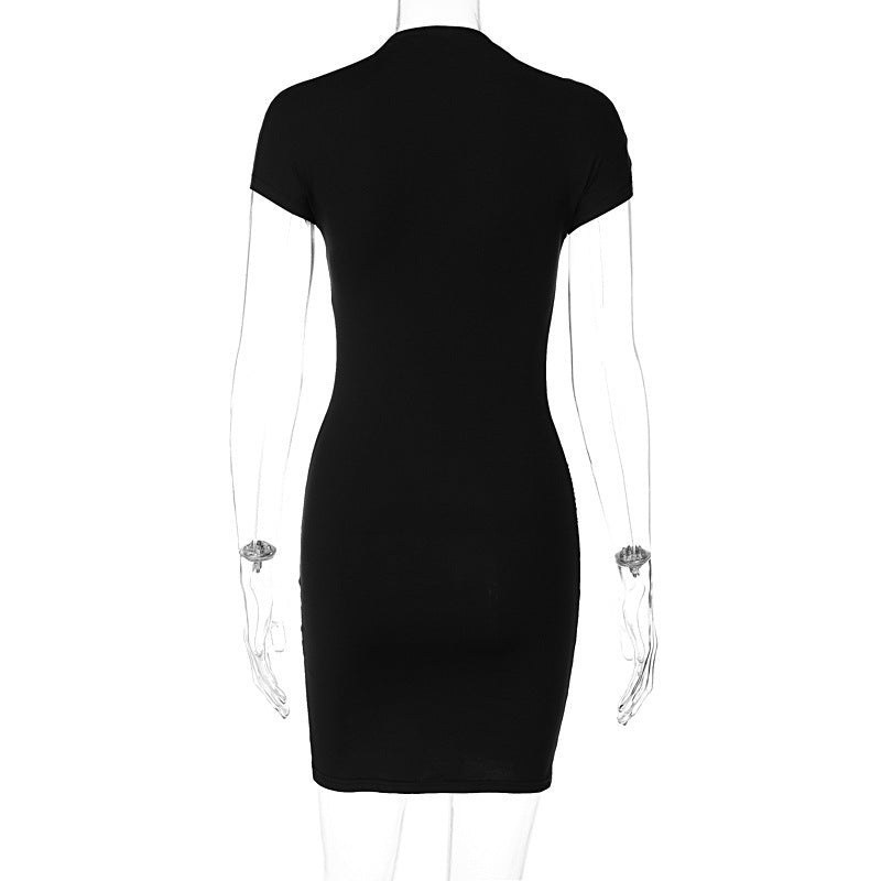 Women Summer Beaded Slim Fit Round Neck Short Sleeve Bodycon Dress 11