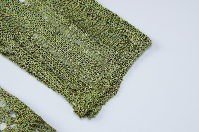 Spring Sexy Low Back Hollow See-Through Long Sleeve Slim Chic Long Knitting Dress 8