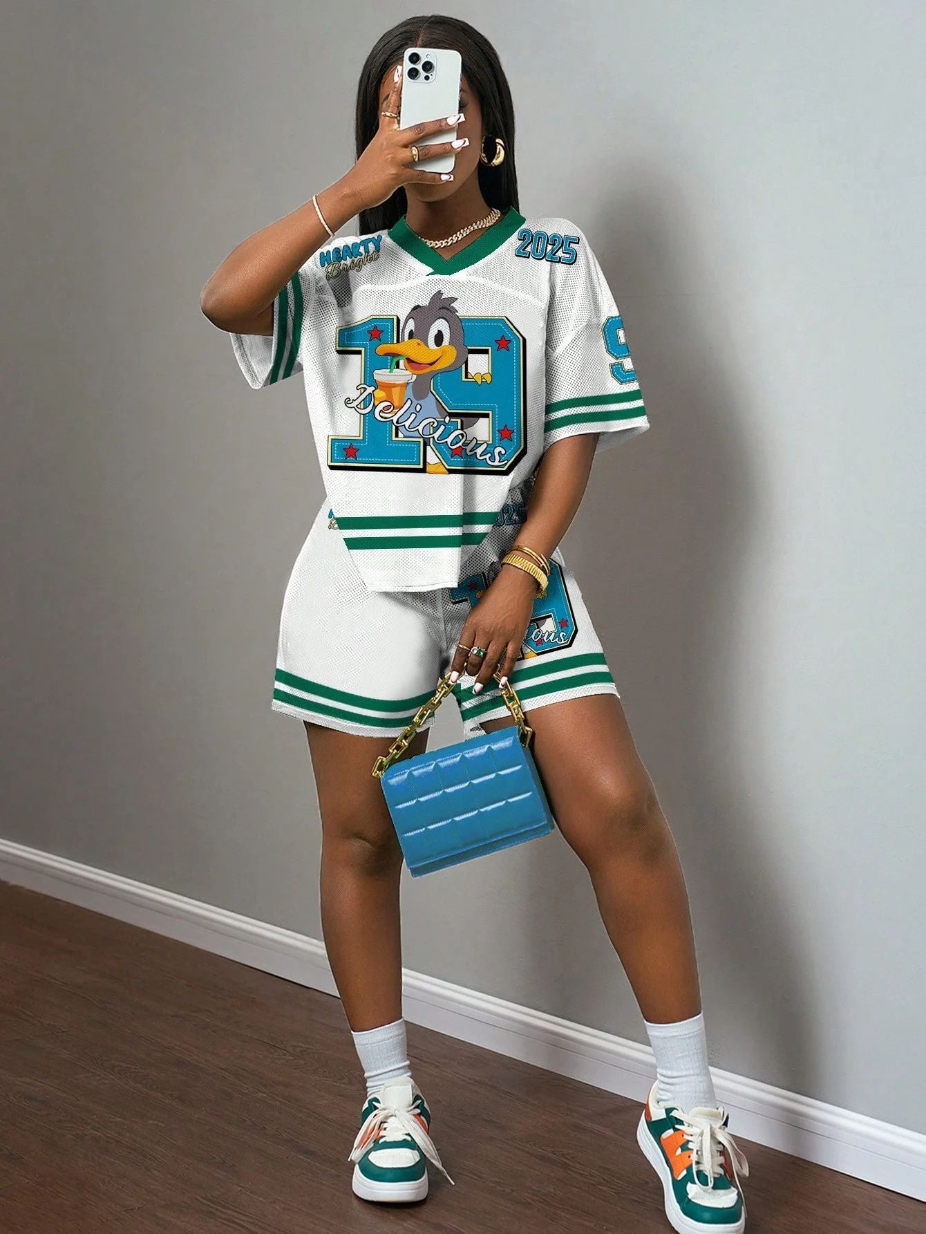 Letter Print Casual Fashion Shorts Basketball/Olive Ball Women’s Two Piece Shorts Set 13