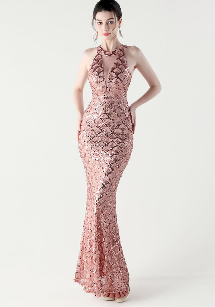 Women Sequined Mesh Bodycon Sexy Off-shoulder Evening Dress