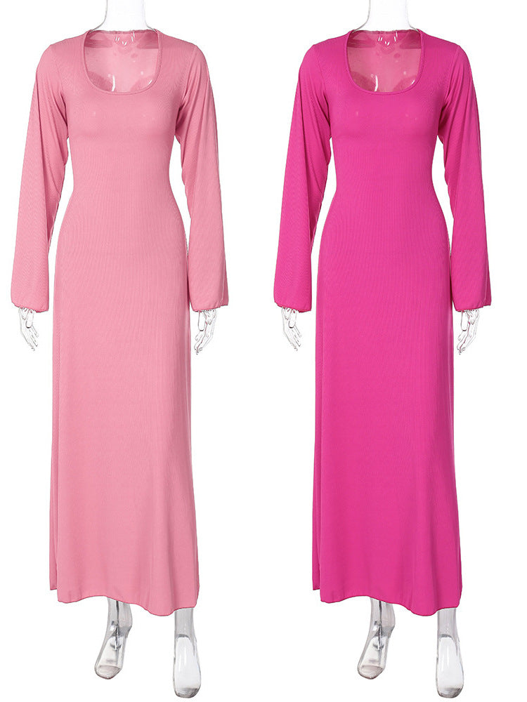 Plus Size Women Belt Bottom Long Sleeve Ribbed Dress 20