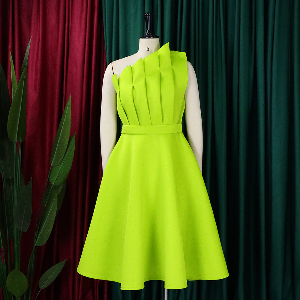 Plus Size Women Solid Sexy Pleated Formal Party Dress 24
