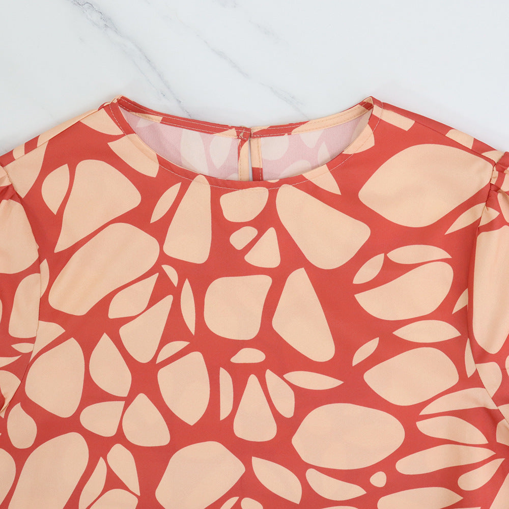 Women's printed Chic elegant Round Neck Patchwork A-line long skirt set 6