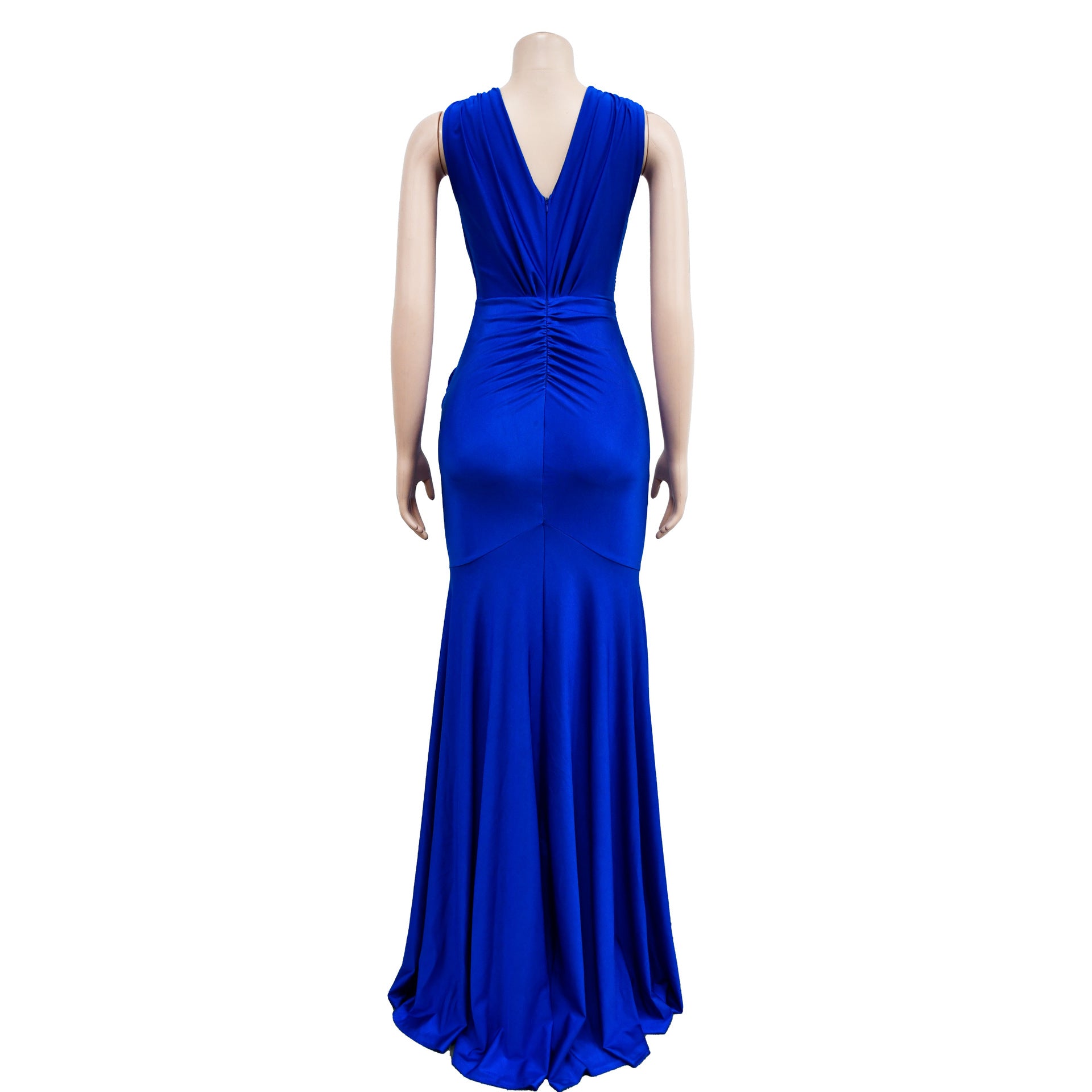 Women Solid V-Neck Sleeveless Pleated Maxi Dress 45
