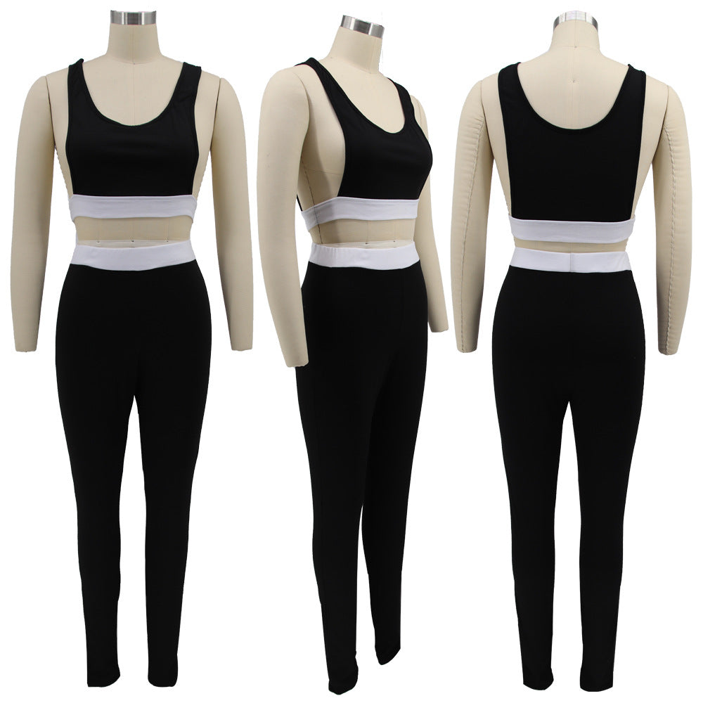 Women summer sexy vest and trousers Patchwork sports two-piece set 10