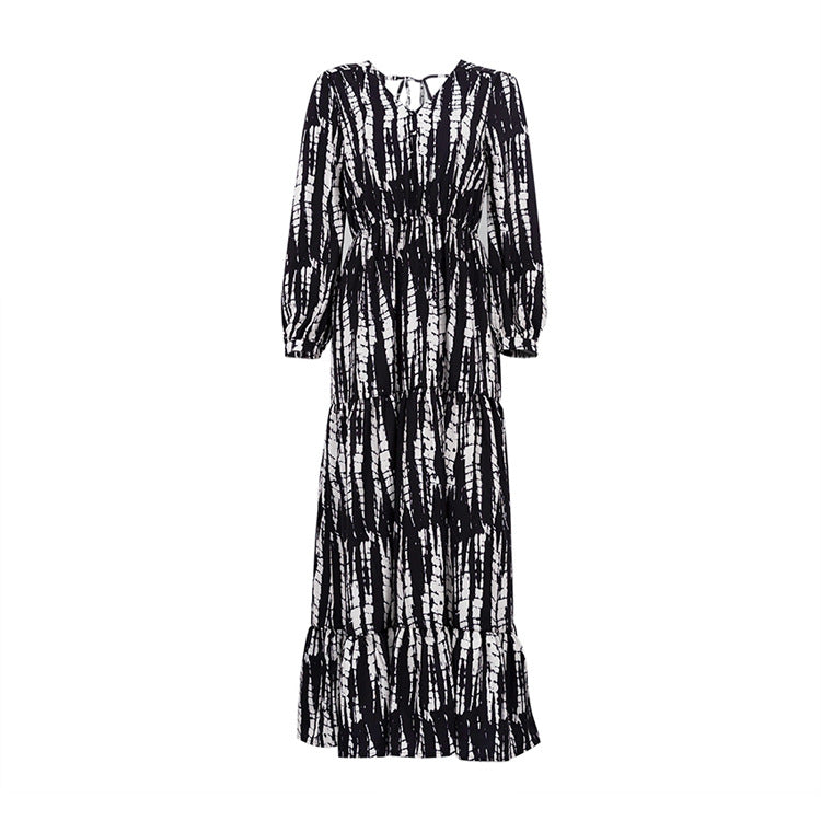 women's clothing 2023 new shirring layered large swing dress tie-dye printing V-neck sexy backless dress 9