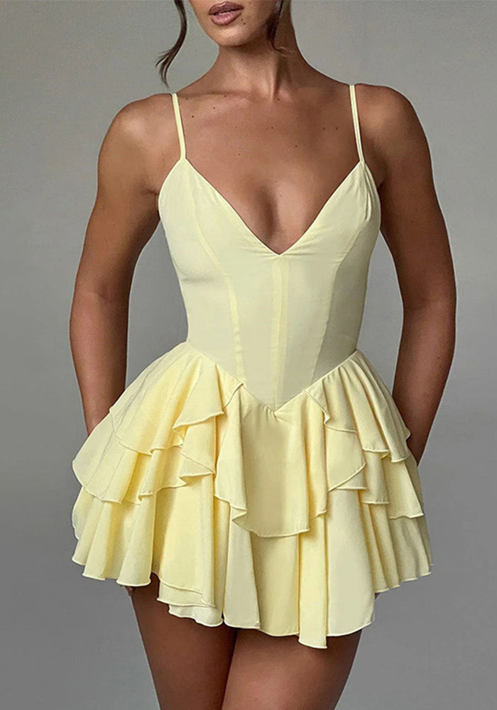 Women summer sexy Backless double-layer cake suspender skirt