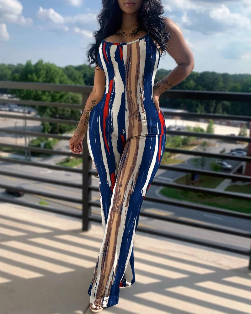 Printed Solid Color Straps Jumpsuit 11