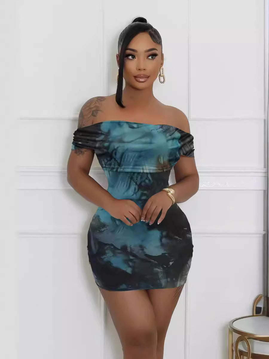 Women's Printed Off Shoulder Fashion Sexy Bodycon Dress 3