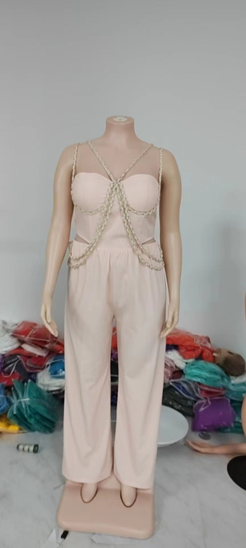 Pink Chain Strap Fashion Sexy Wide Leg Jumpsuit 7