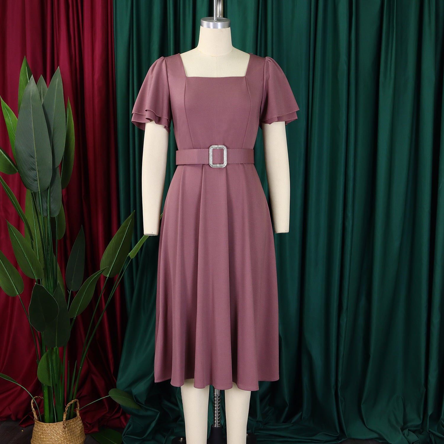 Bell Sleeve Square Neck High Waist Elegance Dress 20