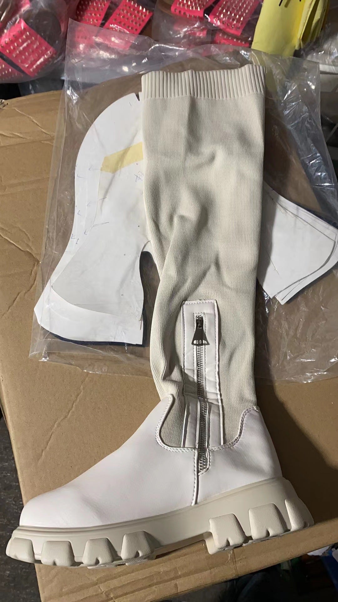 Women's cotton boots autumn and winter long Martin boots leather knitting Patchwork over the knee boots 12