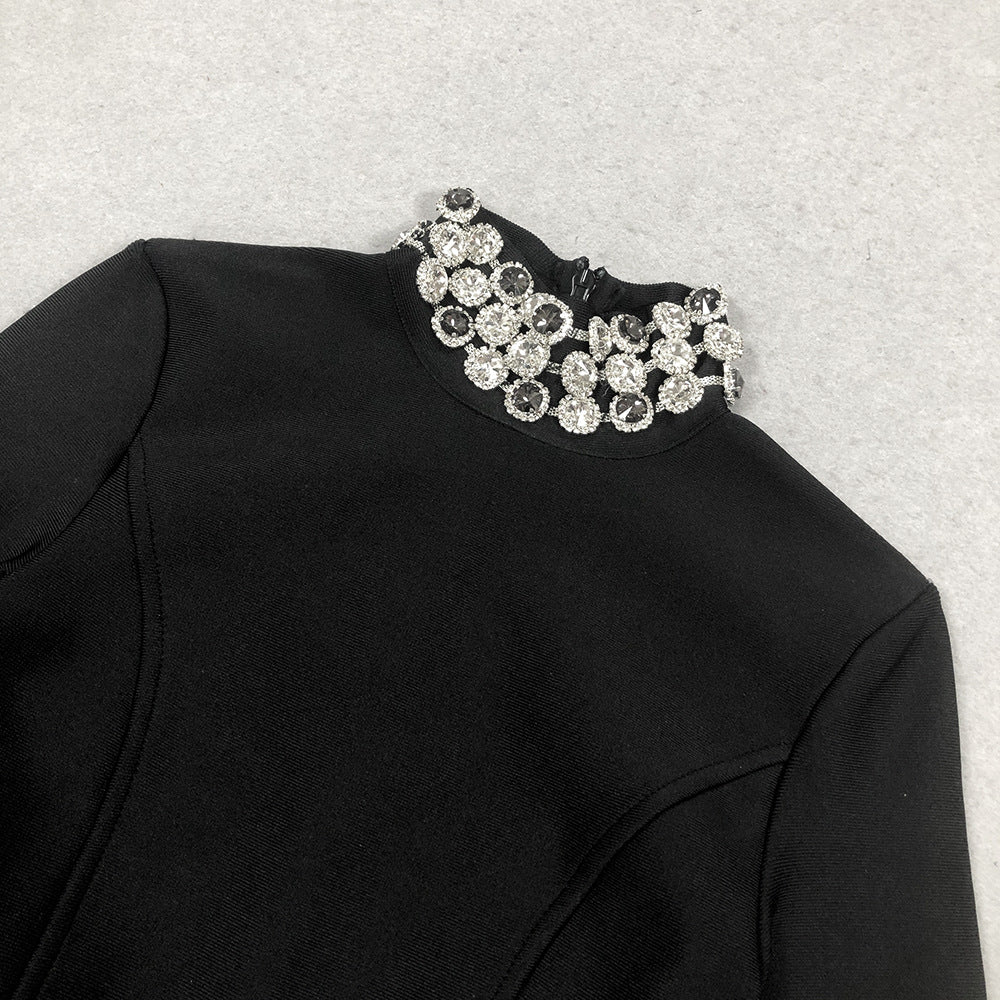 Sexy Fashion Slim Long Sleeve Bandage Beaded Women's Short Dress 7