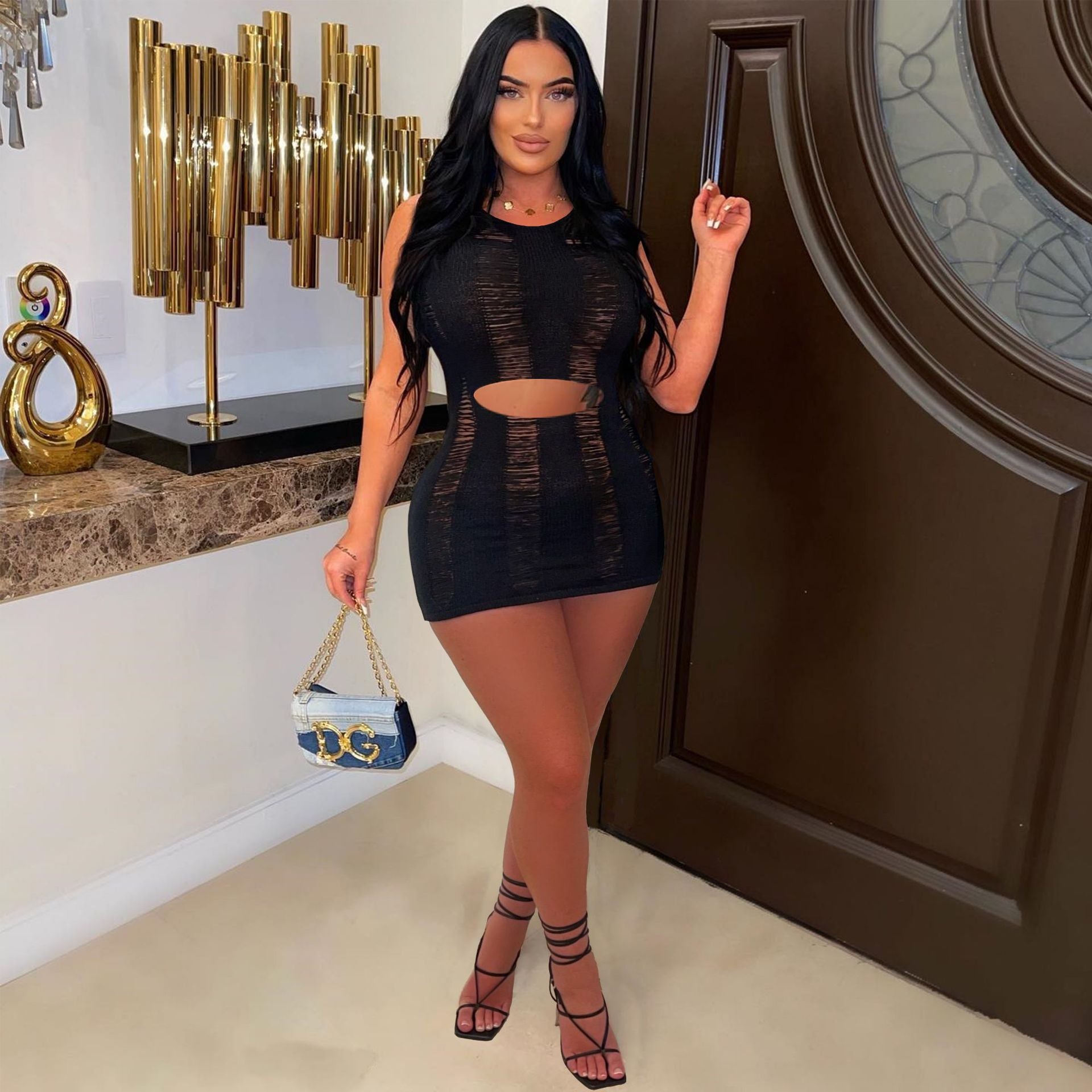 Women Sexy Cutout Sleeveless Round Neck Dress 3