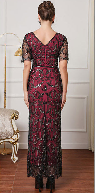 Women Elegant V Neck Sequin Formal Party Mesh Dress 6