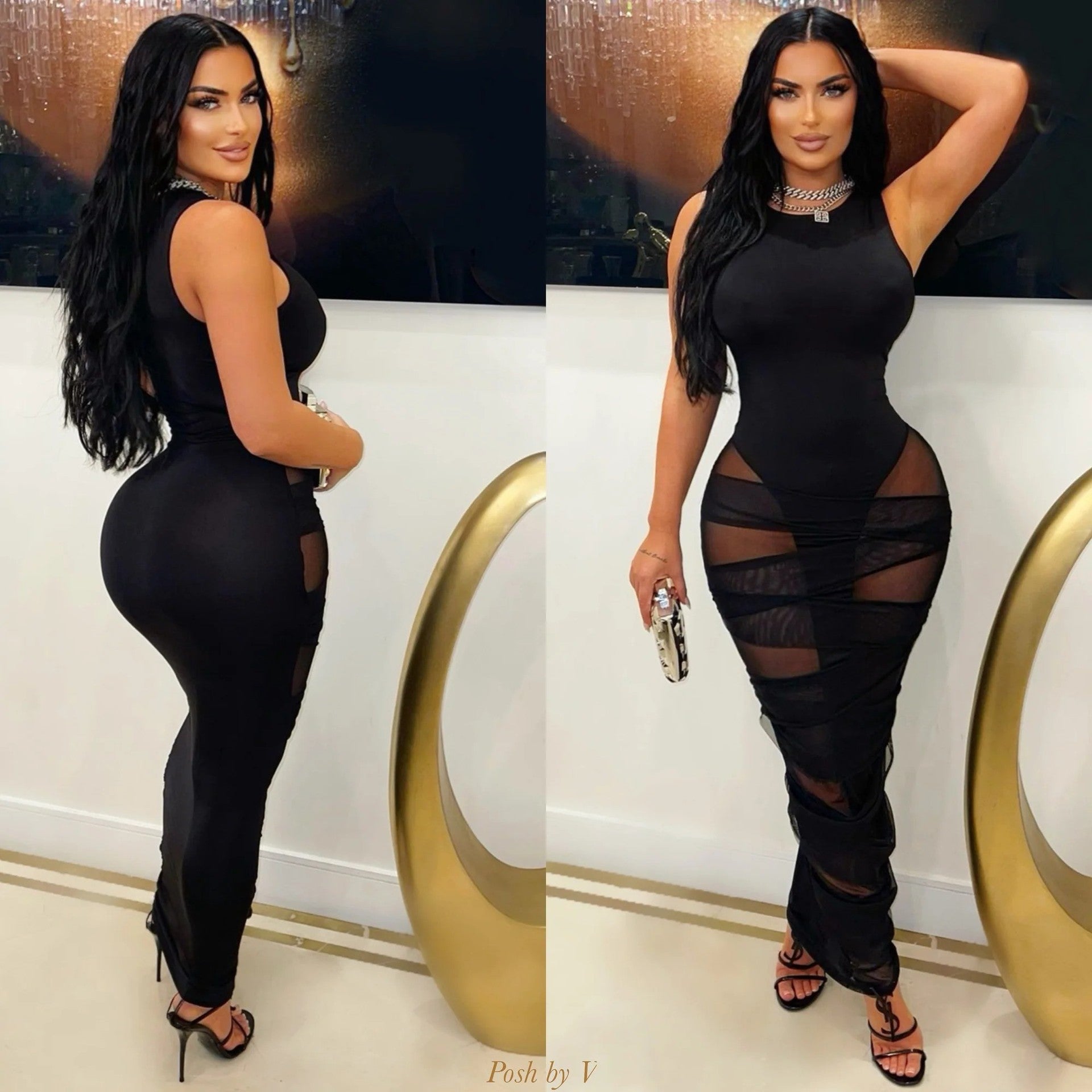 Women Sexy Nightclub See-Through Mesh Patchwork Dress 5