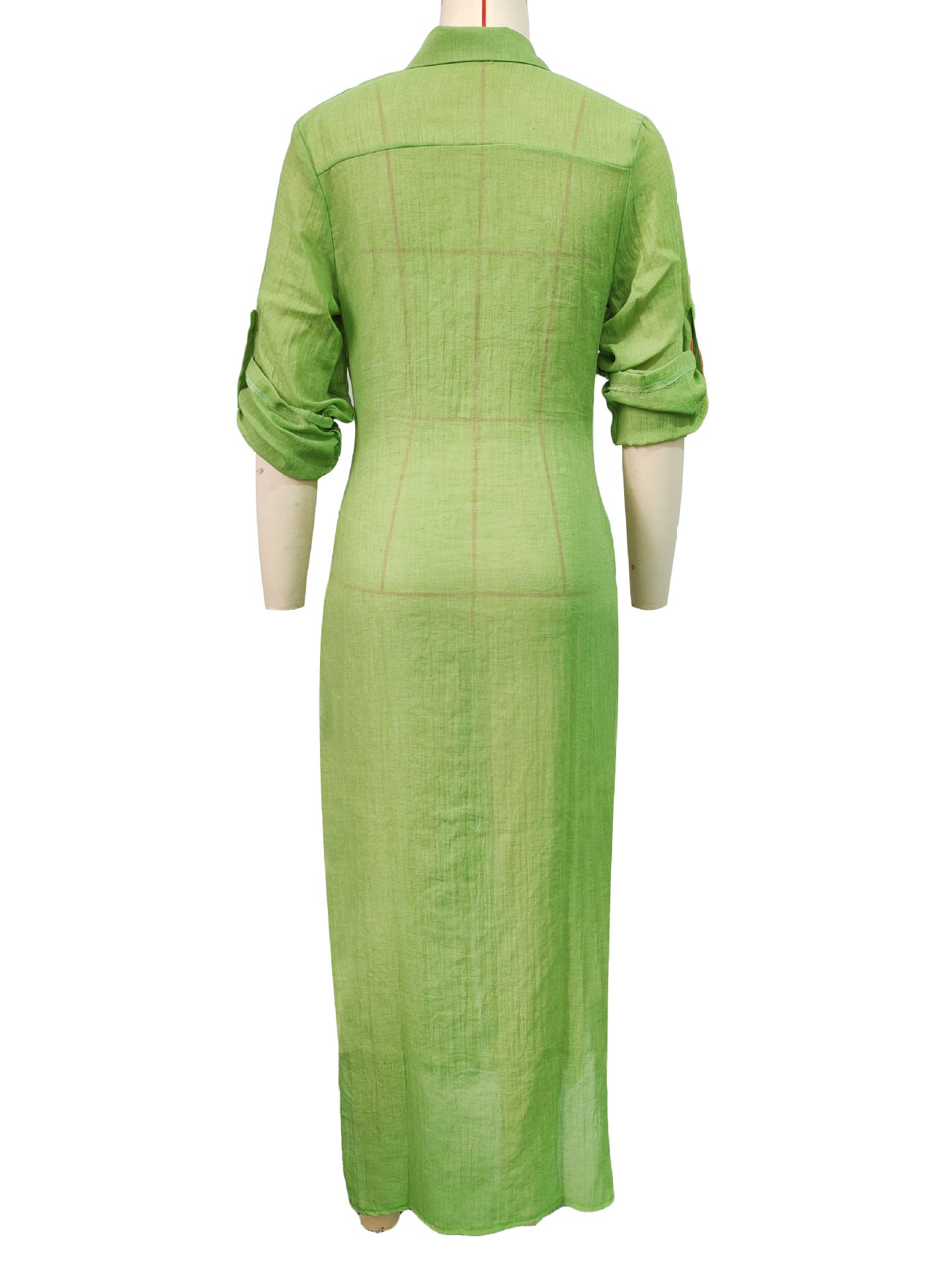 Solid Color Women Long Shirt Dress 3