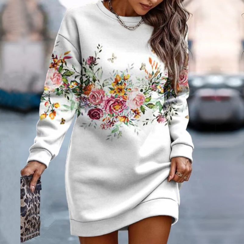 Autumn And Winter Women's Printed Round Neck Casual Dress 11