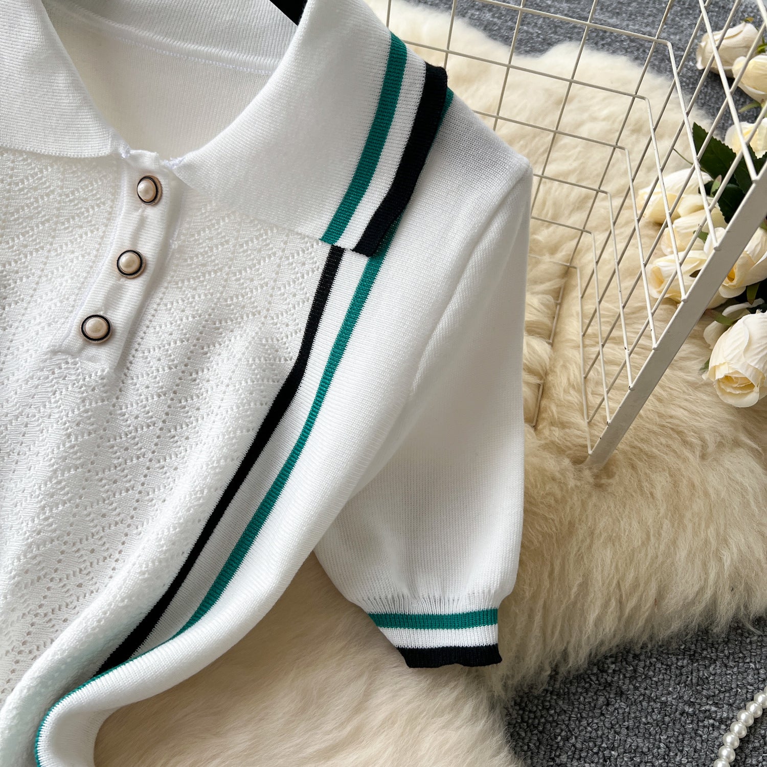 Women's Turndown Collar Contrast Slim Waist Slim Fit Ruffles Knitting Dress 10