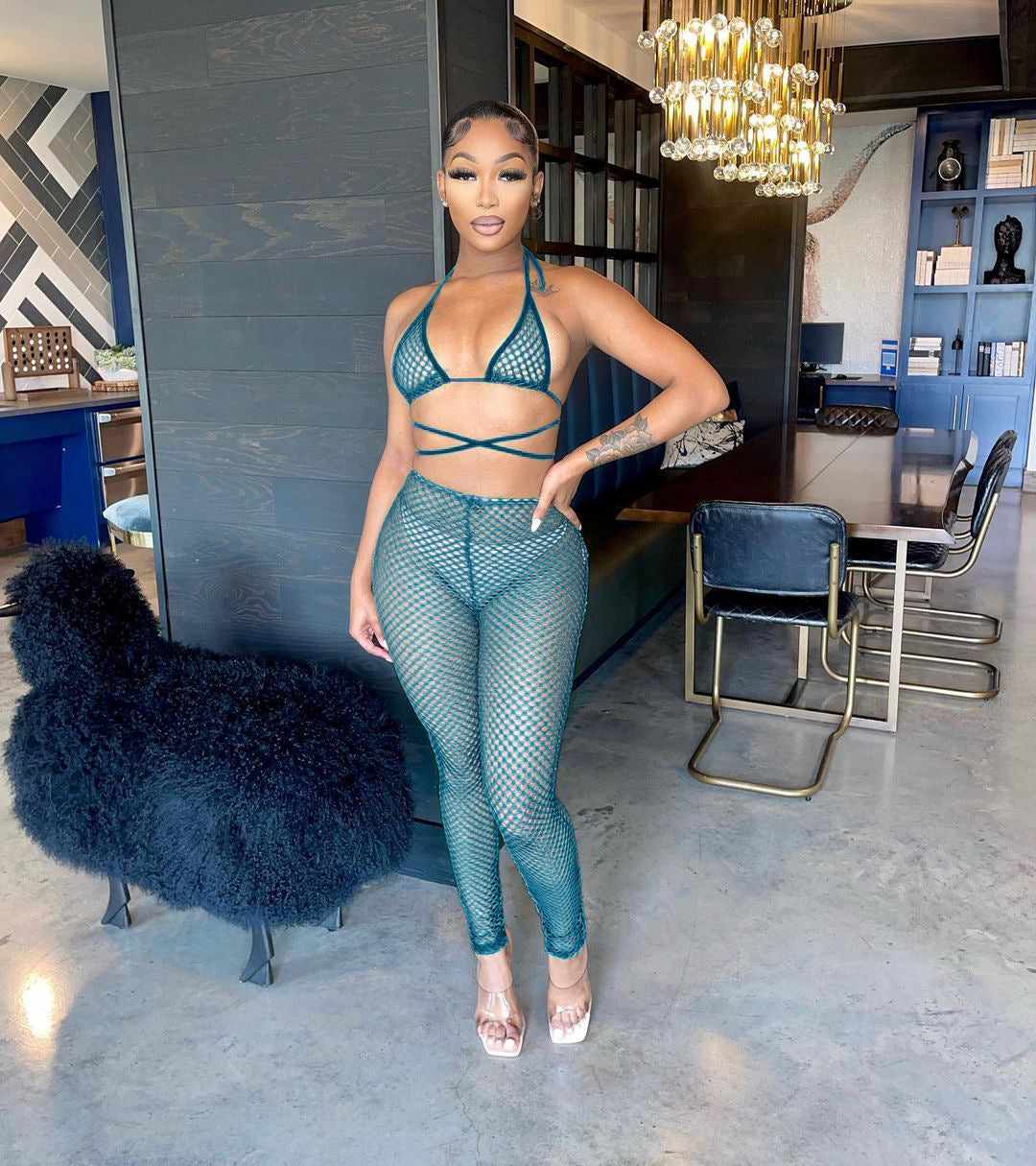 Summer Women's Fashion Sexy Breathable Solid Color Casual Two Piece Set 3