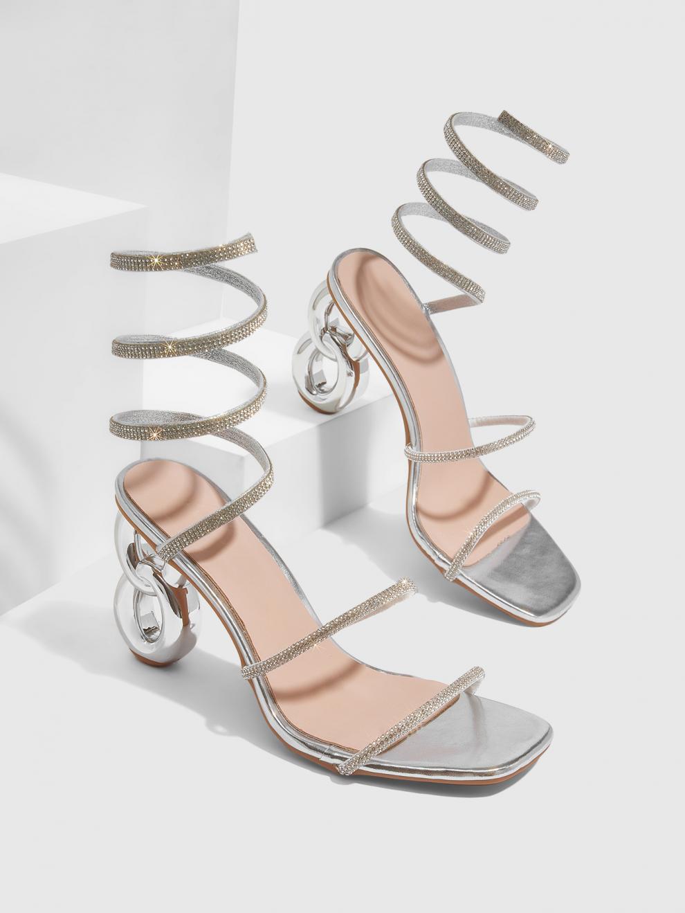 Women Summer Rhinestone Wrap High-heeled Roman High-heeled Sandals 8