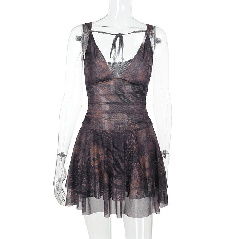 Women Street Sexy Hollow Print V-Neck Plunging Halter Backless Dress 9