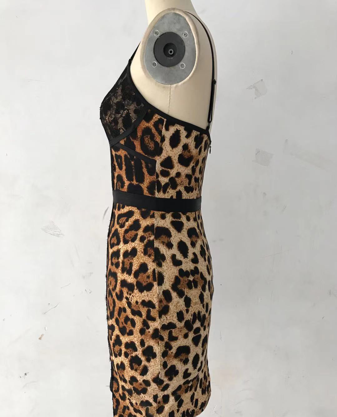 Women Leopard Print Strapless Patchwork Sexy Bodycon Dress 4