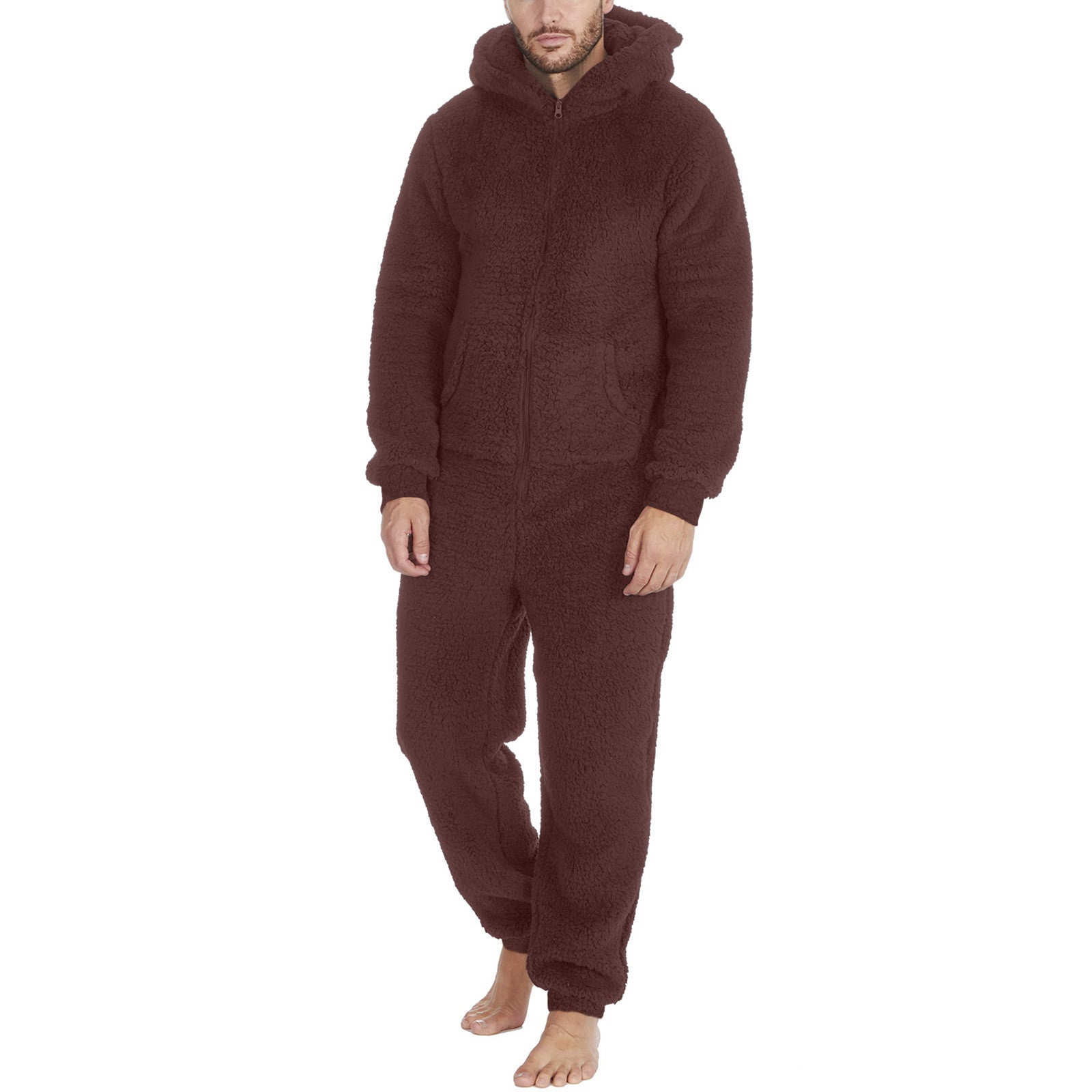 Men's Couple's Zippered Fleece Jumpsuit Thermal Pajamas 17