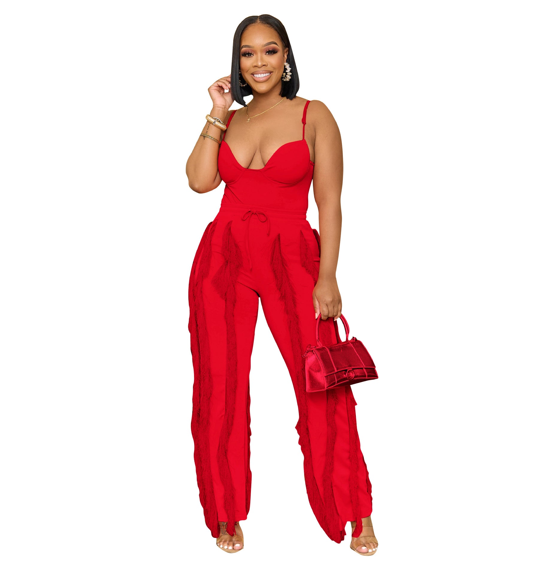 Women's clothing set tassels two-piece pants set 12