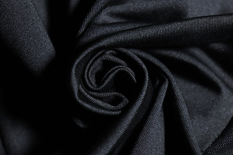 Solid Color Sexy Deep V-Neck Mesh Patchwork Long-Sleeved Bodycon Dress 18