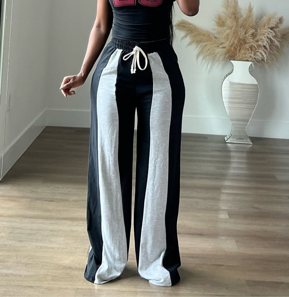 Women Casual Patchwork Loose Straight Pants