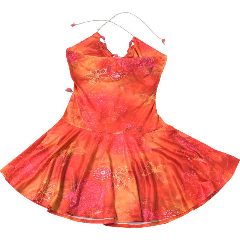 Women's Summer Style Chain Halter Neck Sexy Cut-out Print Dress 14