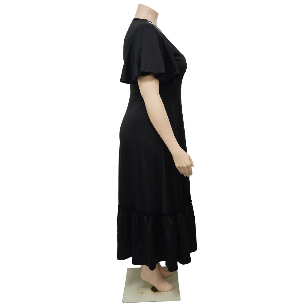 Plus Size Women V-Neck Ruffle Sleeve Pleated Casual Dress 10