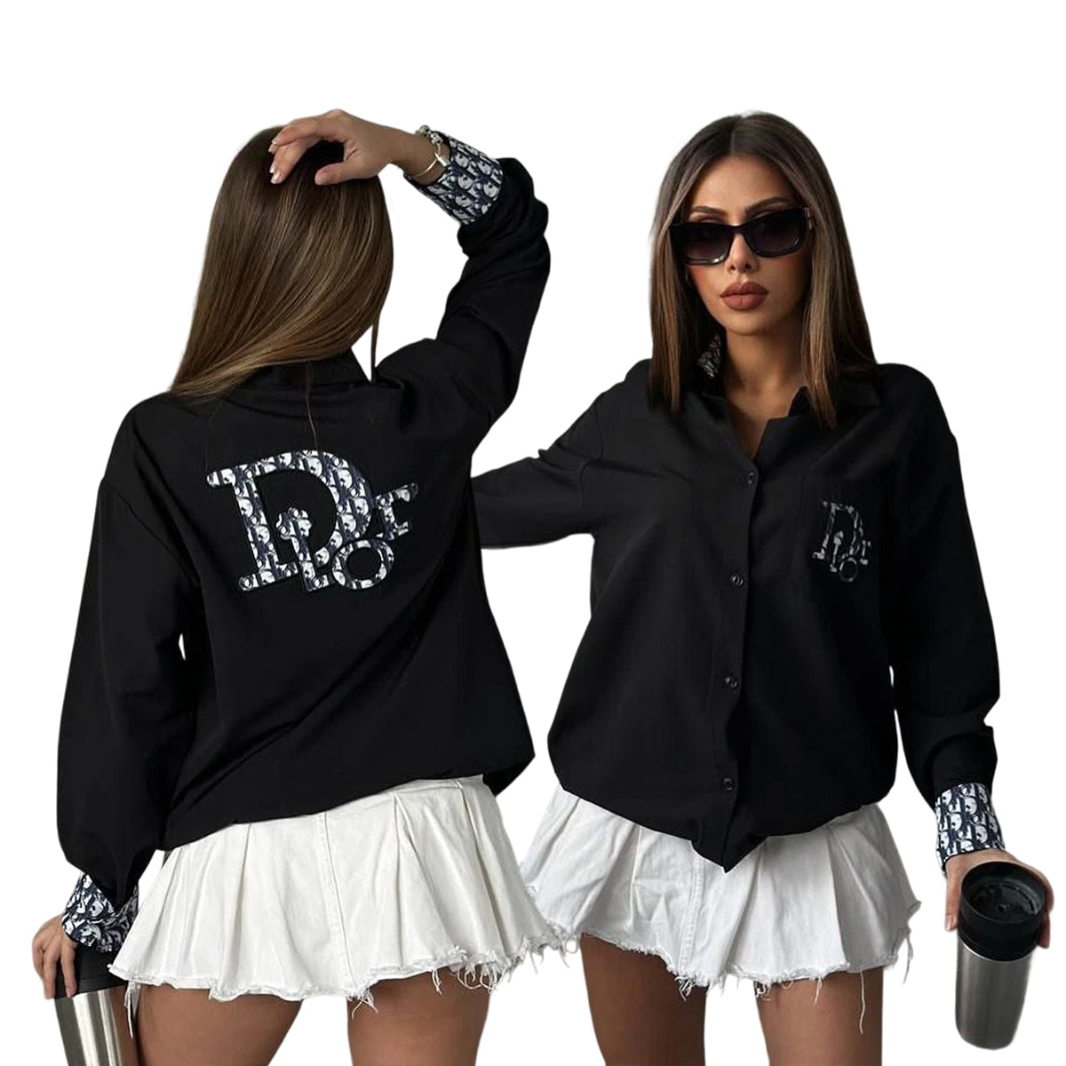 Women long-sleeved solid embroidered letter shirt (with pockets) 6