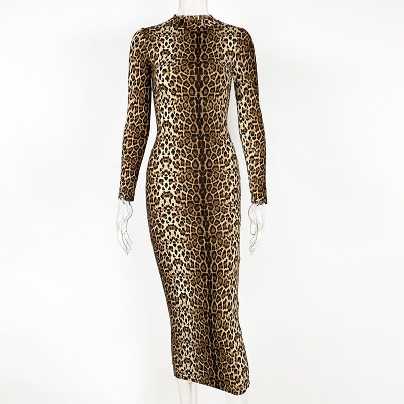 Autumn and winter Women fashion leopard print long-sleeved sexy slim dress 9
