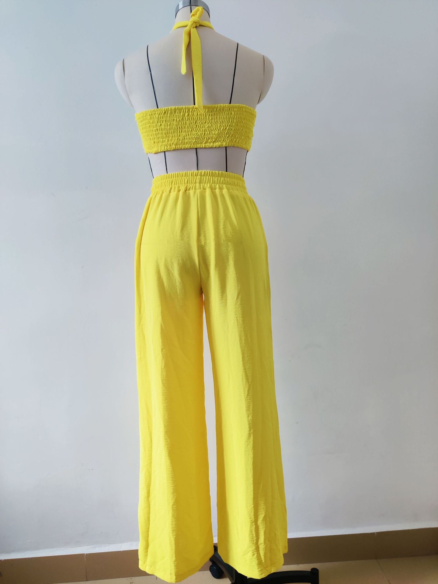 Fashion Women's Sleeveless Sexy Strappy Top Elastic Waist Loose Trousers Two-Piece Set 22