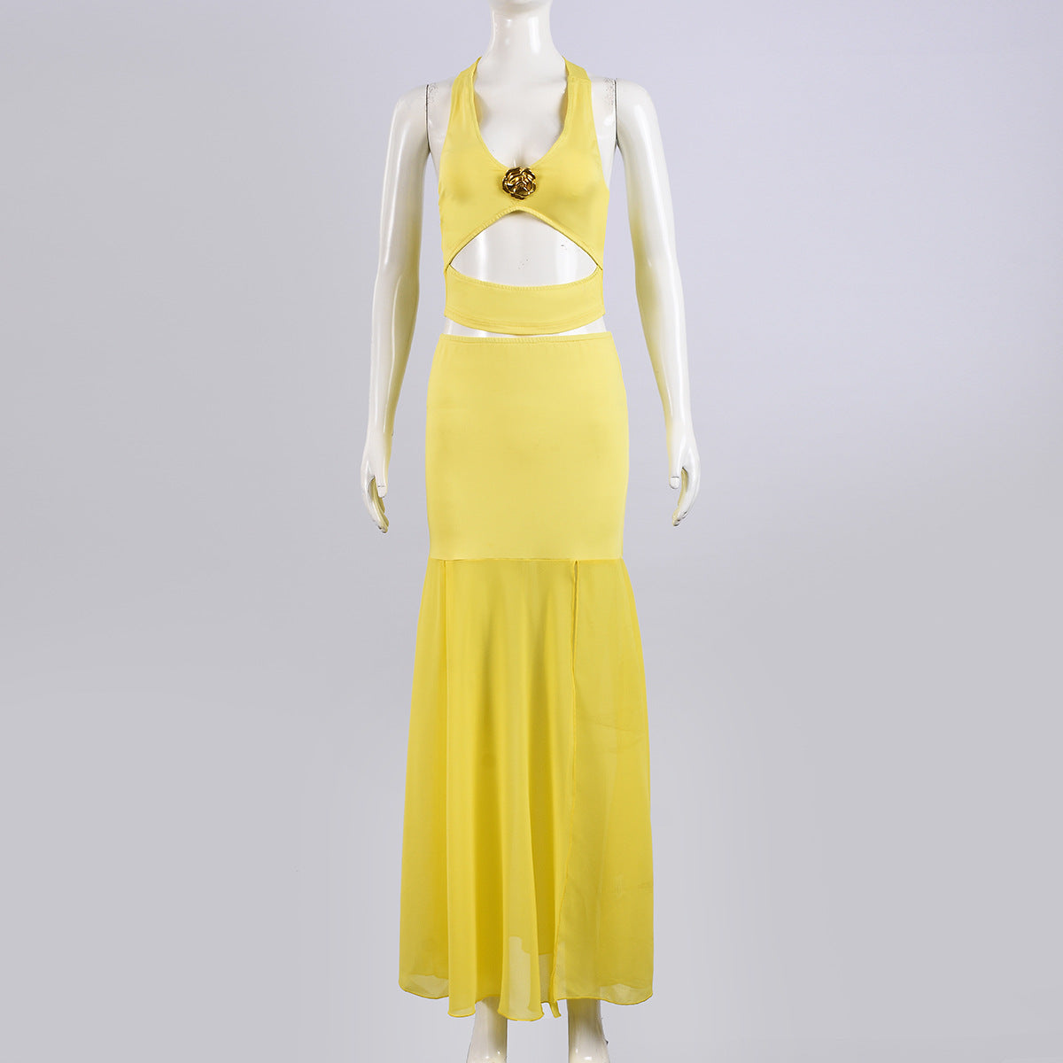 Women sexy cutout sexy top patchwork skirt two-piece set 5