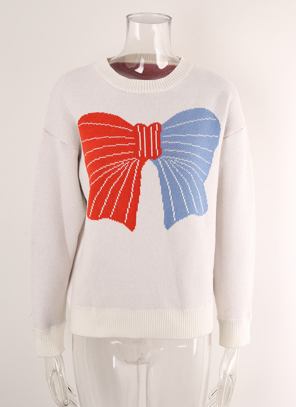 Autumn Winter Sweater Women's Bow Color Matching Knitting Pullover Shirt 11