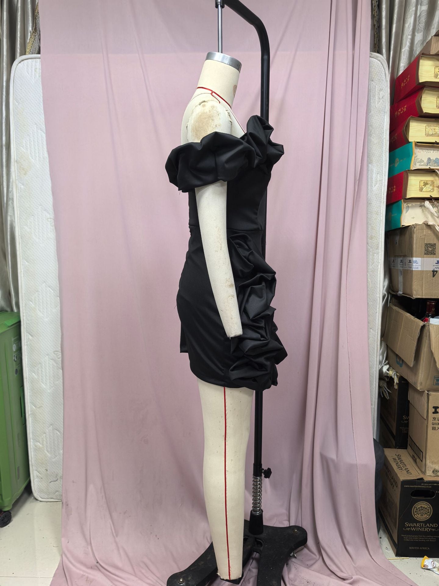 Women Summer Ruffle Flower Bud One Shoulder Strapless Bodycon Dress 20