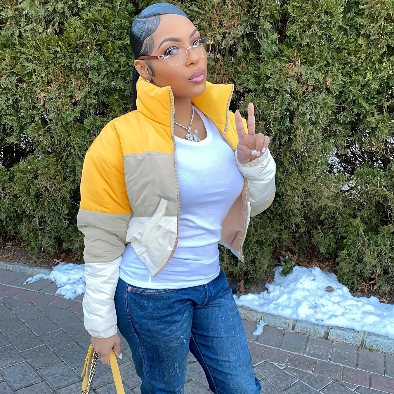 Women Contrast Print Padded Jacket 3