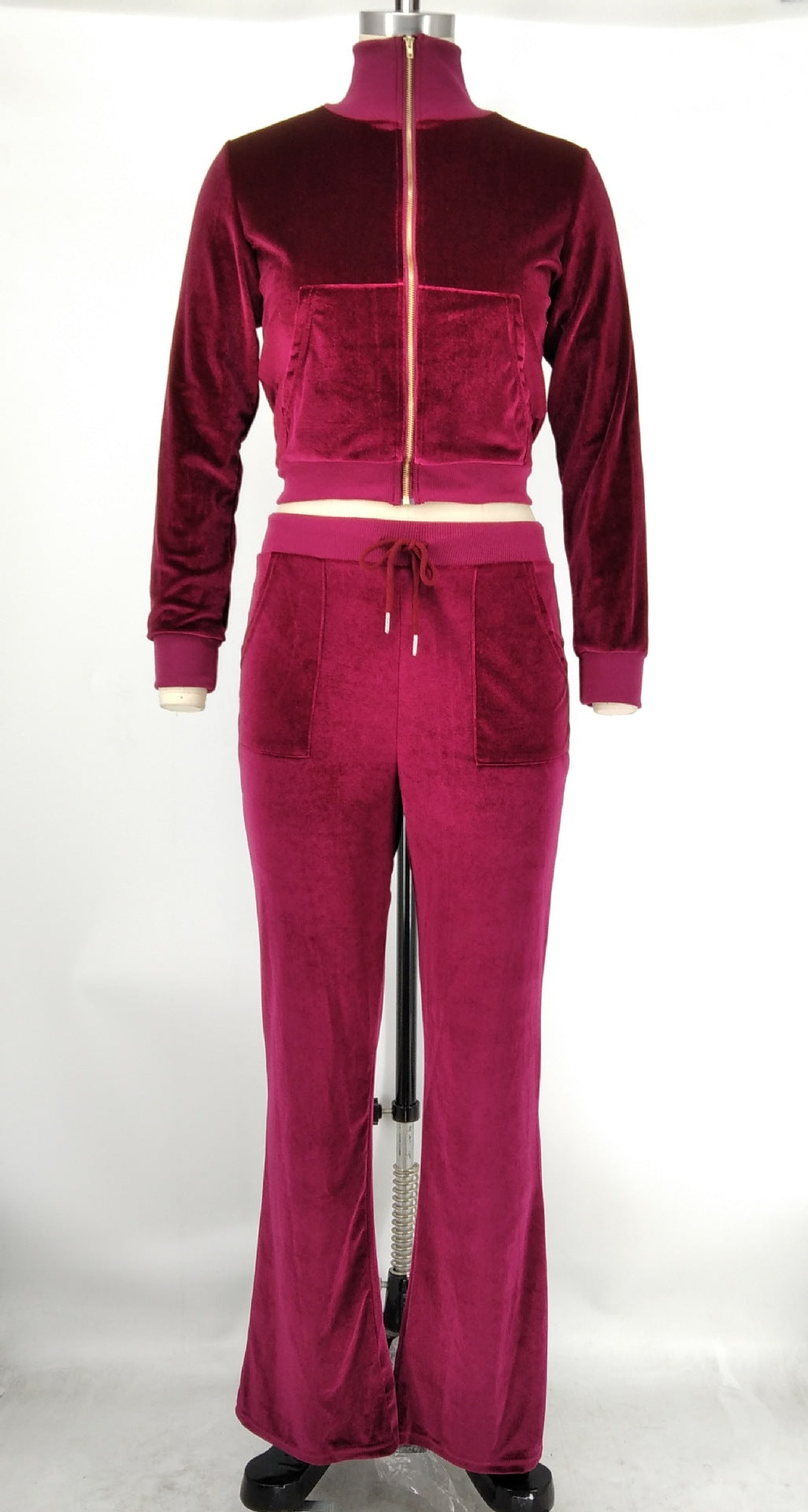 Women's Autumn Winter Velvet Zipper Pocket Two Piece Tracksuit 26