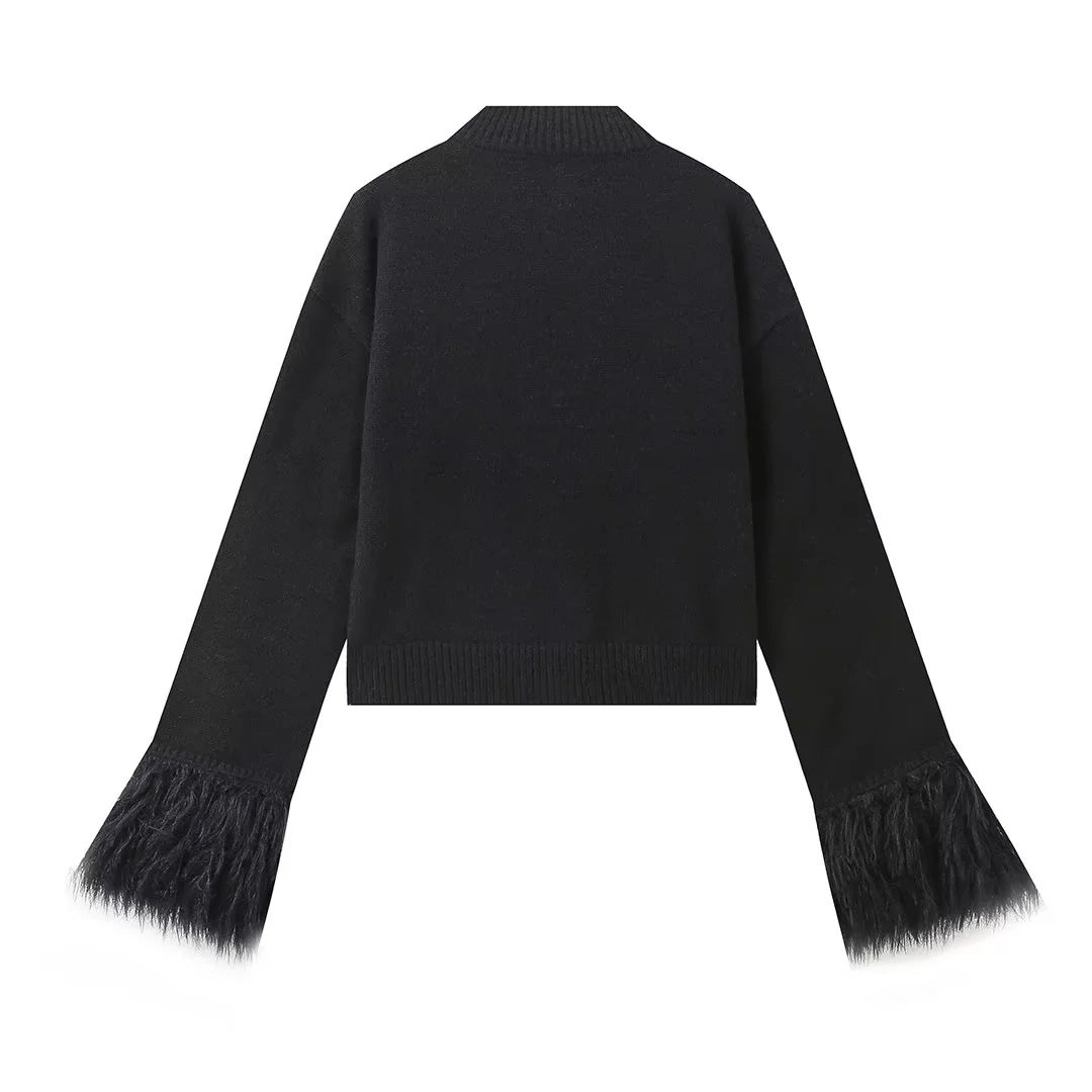 Women's Furry Patchwork Long Sleeve Button Knitting Cardigan 33