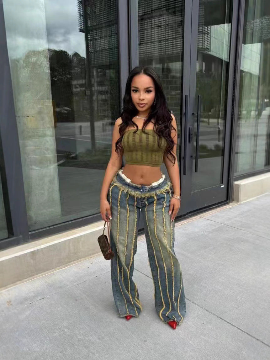 Women Patchwork Stretch Denim Pants 6