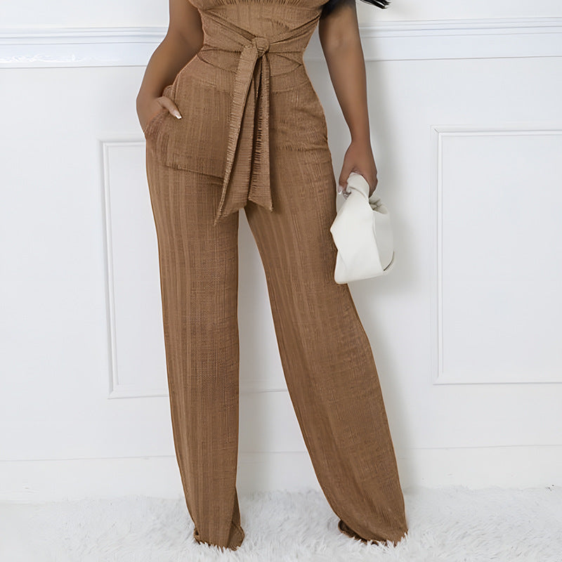 Summer Round Neck Casual Slim Fashion Short Sleeve Two Piece Pants Set